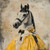 Lady Horse a decorative outfit with a lace-like overlay and a prominent yellow s
