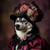 Siberian Husky in a luxurious outfit with a maroon-toned velvety jacket and a ma