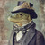 Lord Lizard in a suit with a well-tailored jacket, a crisp white shirt, a bow-ti