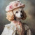 Poodle with a vintage-inspired outfit including a ruffled, pastel-colored outfit