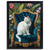Regal White Cat on Blue Velvet Chair Tropical Garden Art Print Cat Wall Art Gift