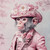 Gentelman Monkey in a monkey dressed in a pink, ornate outfit and a matching hat
