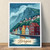 Bergen Norway Signature Travel Poster - Wharf and Mountain Landscape Art Print P