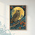 Owl and flowers under the moonlight vintage block print style art print - Mystic