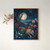 Leopard sleeping in flower bed under full moon art print - enchanting leopards l