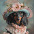 dachshund with a pink-themed outfit, featuring a blouse with layers of ruffles
