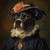 portrait of a Boston Terrier dressed in a luxurious, Elizabethan-inspired outfit