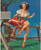 Pinup Girl - Happy Puppy Wait for Poster Canvas Picture Art Movie Car Game Film