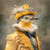 Gentelman Bird with a focused gaze, is adorned with a yellow top hat featuring a