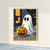 Little ghost and his pumpkin friend art print - carved pumpkin jack-o-lantern tr