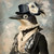 Gentelman Bird with a top hat featuring a decorative flower and a steampunk-ins