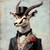 Gentelman Antelope in a formal black suit, complete with a bow tie and a boutonn