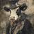 Gentelman Cow in a hat and a decorative scarf, creating a steampunk-inspired aes