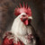 Regal rooster in a prominent, red and white head with a sharp, comb-like crest a