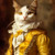 a cat dressed in a golden, historical-inspired outfit with a ruffled collar Art