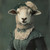 Lady Sheep dressed in a Victorian-style outfit, complete with a lace bodice and