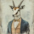 Gentelman antelope in a formal outfit that includes a jacket, a vest, and a bow-