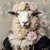 Lady Sheep with a soft, fluffy woolly coat and a flower crown made of delicate