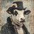 Gentelman Cow cow in a distinctive black top hat with a decorative flower and a