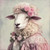 Lady sheep in a a floral headpiece featuring pink roses and delicate lace eleme