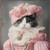 Lady Cat with a pink, ornate outfit and a matching floral headdress. Art Galler