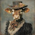 Lady Cow with a top hat adorned with a flower Art Gallery Poster Canvas Print Wa