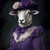 Lady sheep in a Victorian-inspired purple outfit whit floral hat Poster Canvas M