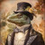 Lord Lizard in a top hat adorned with a flower, a bow-tie, a formal jacket with