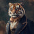 Gentelman Tiger with a detailed outfit that includes a black jacket with gold a