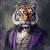 Gentelman Tiger in a lavishly detailed, vintage-style purple jacket with a richl
