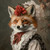 Lady Fox with a decorative outfit, including a lace-like bodice, a decorative bo