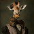 Gentelman giraffe in a victorian large, ornate bow tie, lace-like fabric, and a
