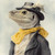 Lord Lizard in a formal black top hat adorned with a gray feather-like accessory