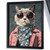 Siamese Cat Art Print Stylish Feline with Floral Jacket & Pink Sunglasses Print