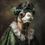 Lady Camel in a green and ornate garment with lace details and a flowered headpi