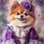 Regal Pomeranian with a lavish outfit, including a lavender outfit with intrica
