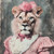 Regal Lion with a unique twist, wearing a pink dress and a matching headpiece.