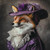 Regal Fox with a lavish, purple outfit complete with a lace bodice and a large,