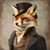 Gentelman Fox in a formal Victorian-style outfit, including a dark, well-tailor