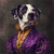 Dalmation in a detailed and ornate purple and gold-detailed outfit. Art Gallery
