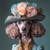 Poodle in with a distinctive outfit and floral accessory. Poster Canvas Movie Fi