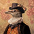 Gentelman Bird with a top hat and a lace-like ruffled collar, with a rose-like