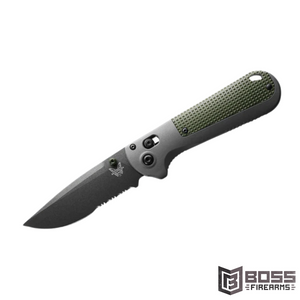 Benchmade - Redoubt Gray & Green Grivory Serrated - 430SBK - 610953204624 - Boss Firearms - BossFirearms.com Benchmade - Redoubt Gray & Green Grivory Serrated - 430SBK - 610953204624 - Boss Firearms - BossFirearms.com