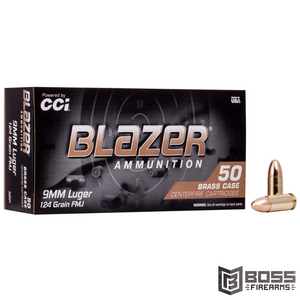 Blazer Ammunition - Blazer Brass 9MM 124gr FMJ 50/Box - 5201 - 76683052018 - Boss Firearms - BossFirearms.com Blazer Ammunition - Blazer Brass 9MM 124gr FMJ 50/Box - 5201 - 76683052018 - Boss Firearms - BossFirearms.com