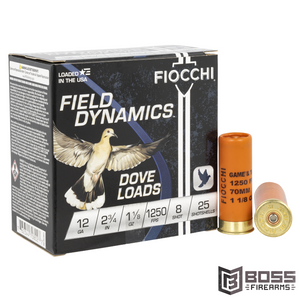 Fiocchi - Field Dynamics Dove & Quail 12 ga 25/Box - 12GTX188 - 762344708027 - Boss Firearms - BossFirearms.com Fiocchi - Field Dynamics Dove & Quail 12 ga 25/Box - 12GTX188 - 762344708027 - Boss Firearms - BossFirearms.com