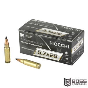 Fiocchi - Hyperformance 5.7X28MM 40gr Tipped Hollow Point 50/Box - 57PT40 - 762344712277 - Boss Firearms - BossFirearms.com Fiocchi - Hyperformance 5.7X28MM 40gr Tipped Hollow Point 50/Box - 57PT40 - 762344712277 - Boss Firearms - BossFirearms.com