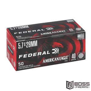 Federal Premium - American Eagle 5.7x28mm 40 gr FMJ  50/box - AE5728A - 029465063122 - Boss Firearms - BossFirearms.com Federal Premium - American Eagle 5.7x28mm 40 gr FMJ  50/box - AE5728A - 029465063122 - Boss Firearms - BossFirearms.com