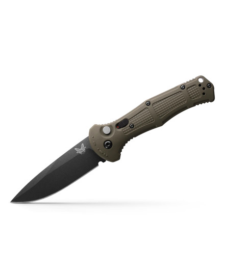 Experience the power of the Benchmade Claymore 9070BK in Ranger Green Grivory – a non-serrated, push-button automatic knife with an 8.6'' CPM-D2 drop-point blade. This ultralight, high-performance knife offers precision and reliability, perfect for everyday carry or heavy-duty tasks.