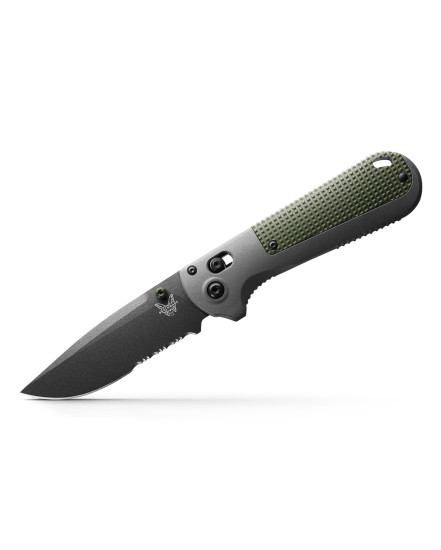 Benchmade Redoubt Gray & Green Grivory | AXIS Lock | Drop-Point Serrated