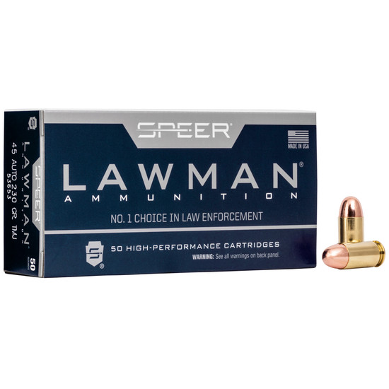 Speer Ammunition, Speer Lawman, Training, 45 ACP, 230 Grain, Total Metal Jacket, 50 Round Box